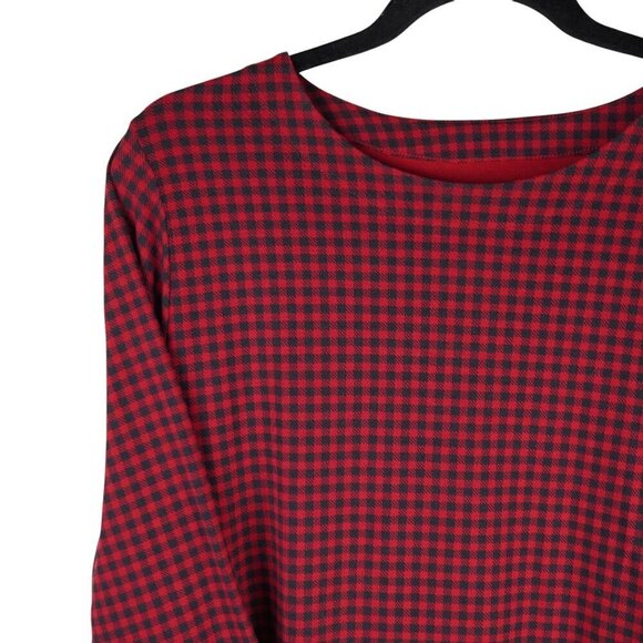 J.Jill Luxe Supima Forward-Seam Tunic Red & Black Plaid Cotton Blend Womens M - Picture 2 of 6